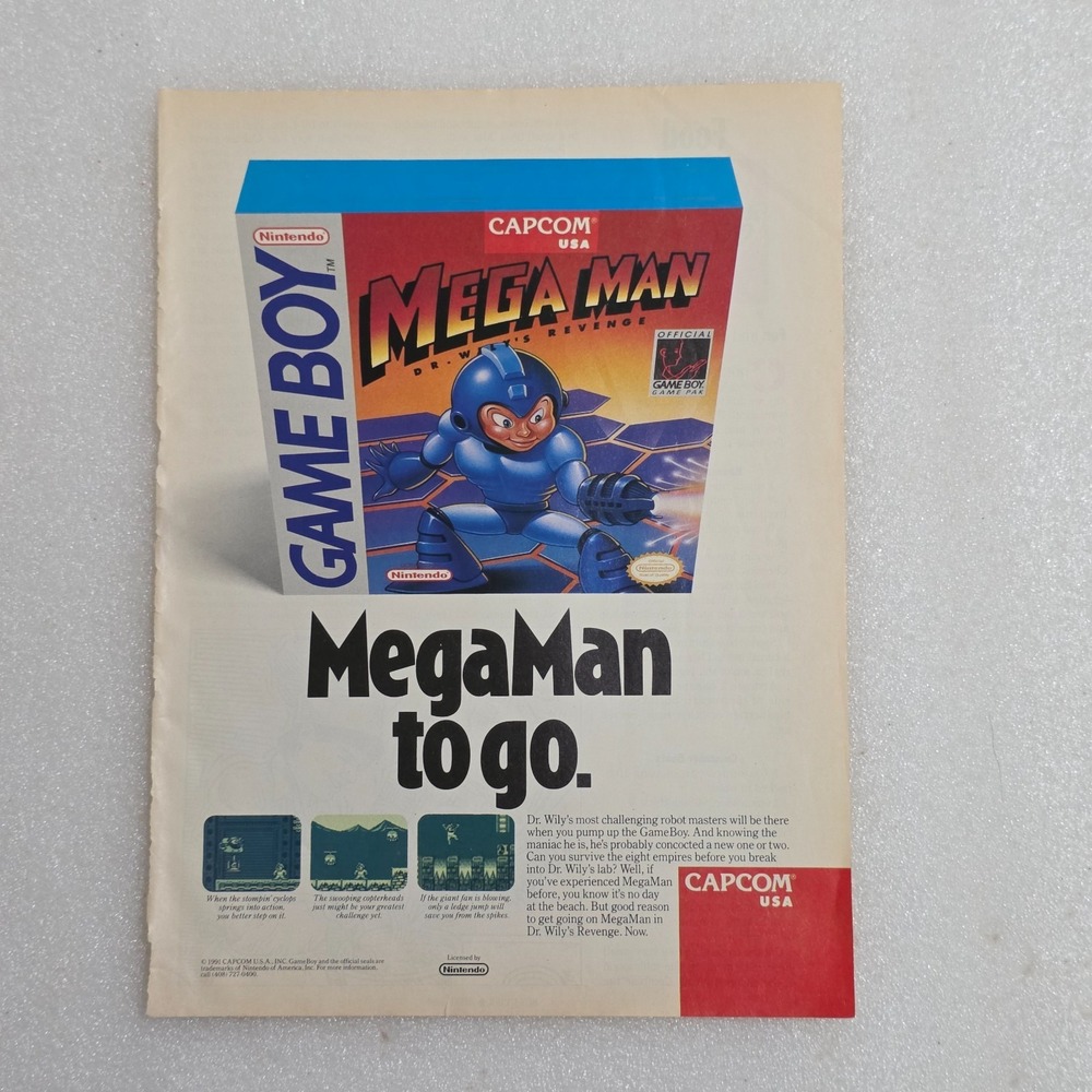 Vintage Print Ad Game Boy Mega Man Dr. Wily's Revenge CAPCOM videogame 8x10 1992